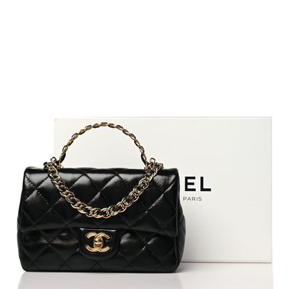 Chanel Shiny Lambskin Quilted Golden Links Top Handle Flap Black 11 of 11