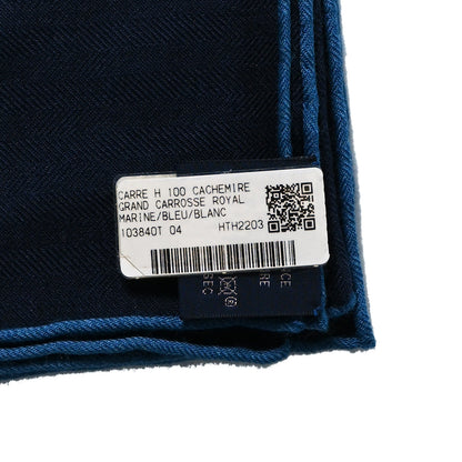 Hermes Cashmere Silk Grand Carrosse Royal Scarf 100 Marine Bleu White 3 of 4