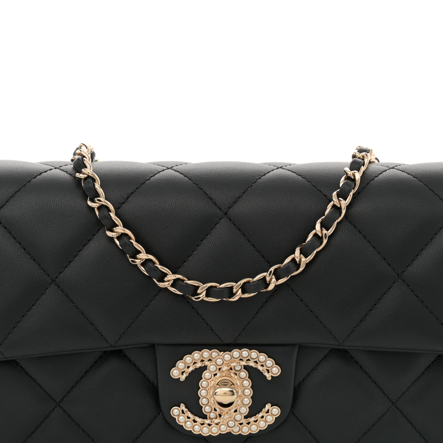Chanel Lambskin Quilted Pearl CC Flap Clutch Black 8 of 11