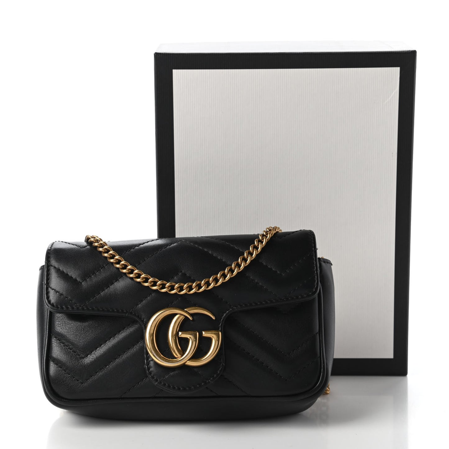 Calfskin Matelasse Super Mini GG Marmont Shoulder Bag Black