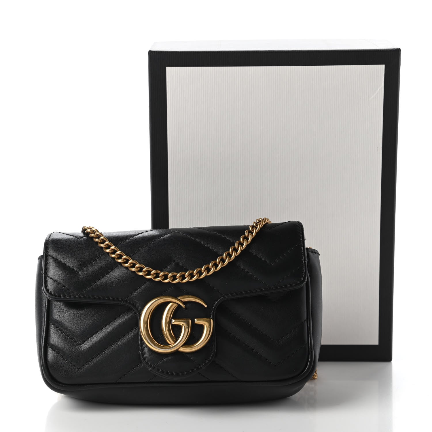 Gucci Calfskin Matelasse Super Mini GG Marmont Shoulder Bag Black 11 of 11