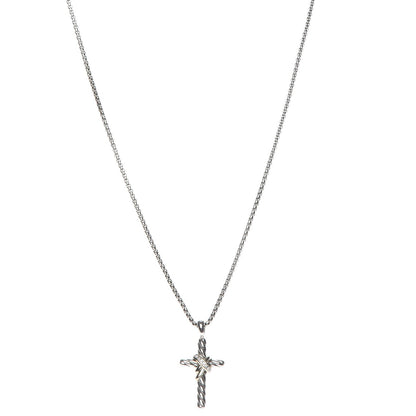 David Yurman Sterling Silver 14K Yellow Gold Diamond 32mm X Cross Pendant Necklace 1 of 8