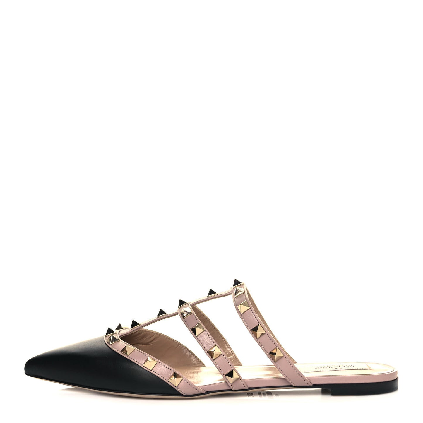 Rockstud Flat Cage Mules 38.5 Black Poudre