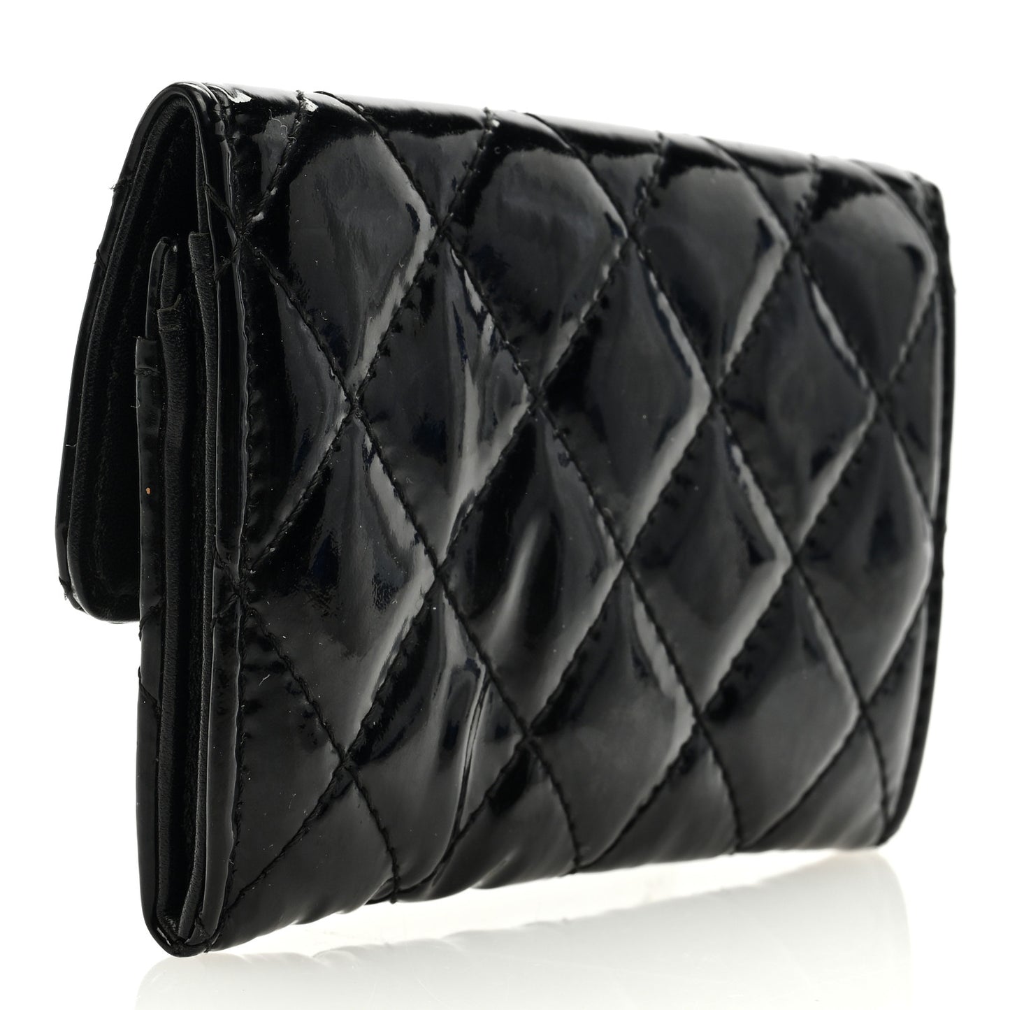 Patent Quilted Flap Card Holder Black