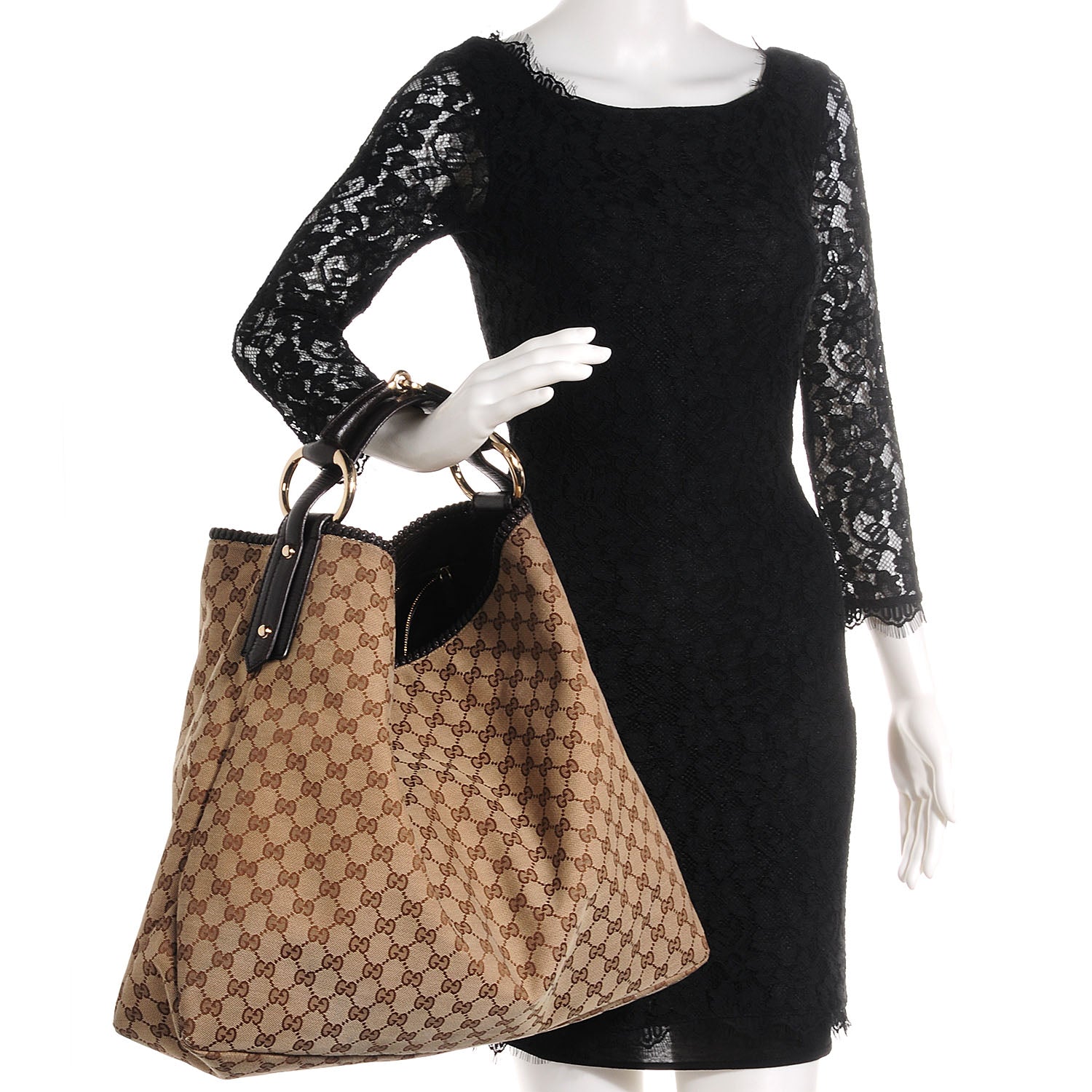 Gucci Monogram Large Horsebit Chain Hobo Dark Brown 2 of 9