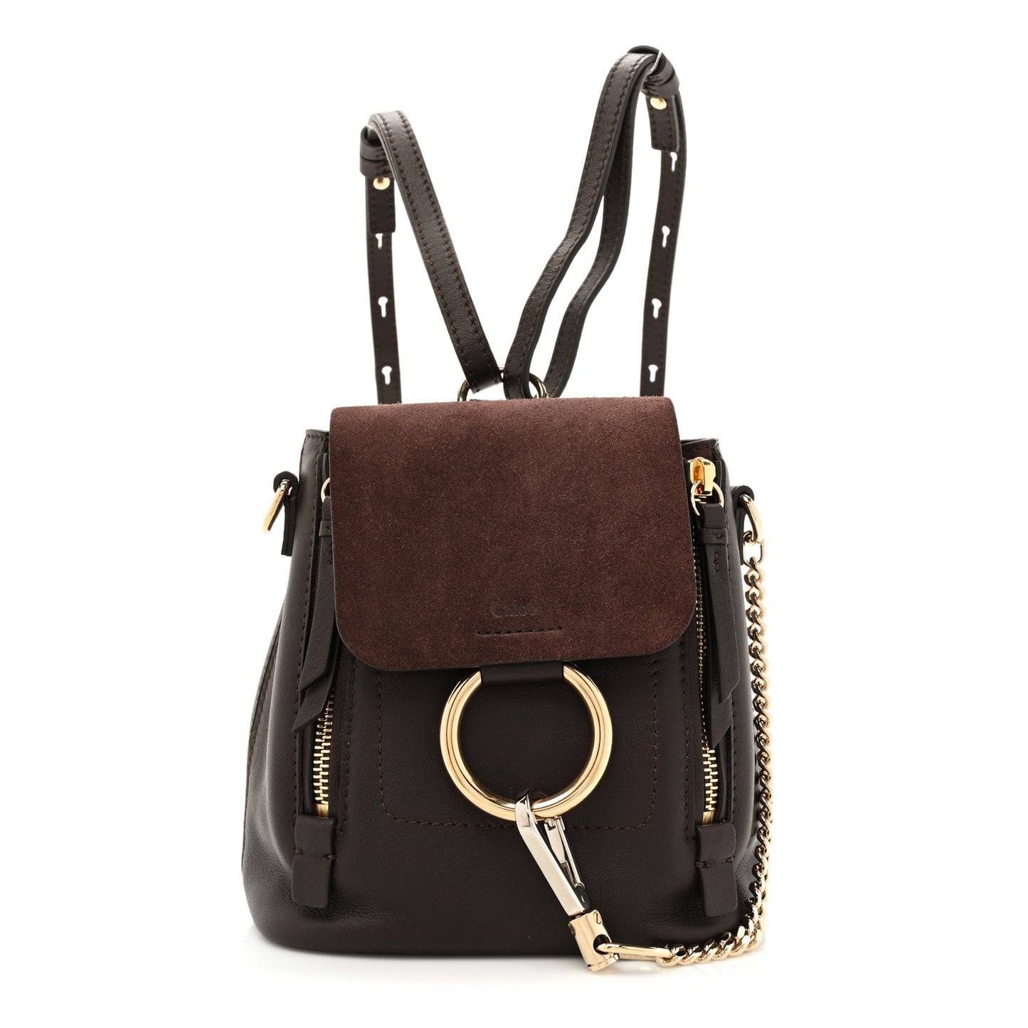 Suede Calfskin Mini Faye Backpack Carbon Brown
