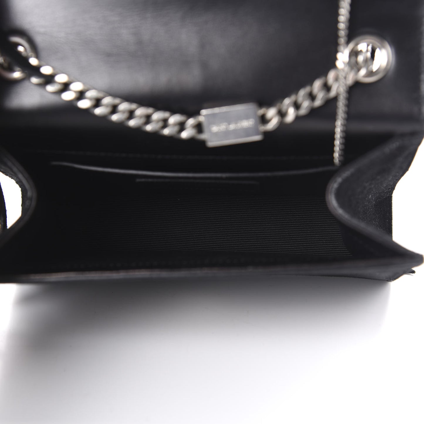 Suede Fringe Chain Monogram Satchel Black