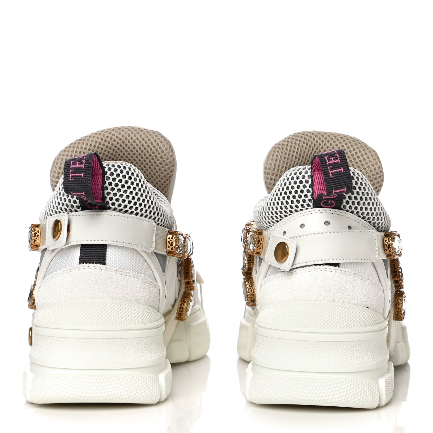 Gucci X SEGA Mesh Calfskin Suede Removable Crystals Womens Flashtrek Sneakers 38.5 Great White 7 of 15