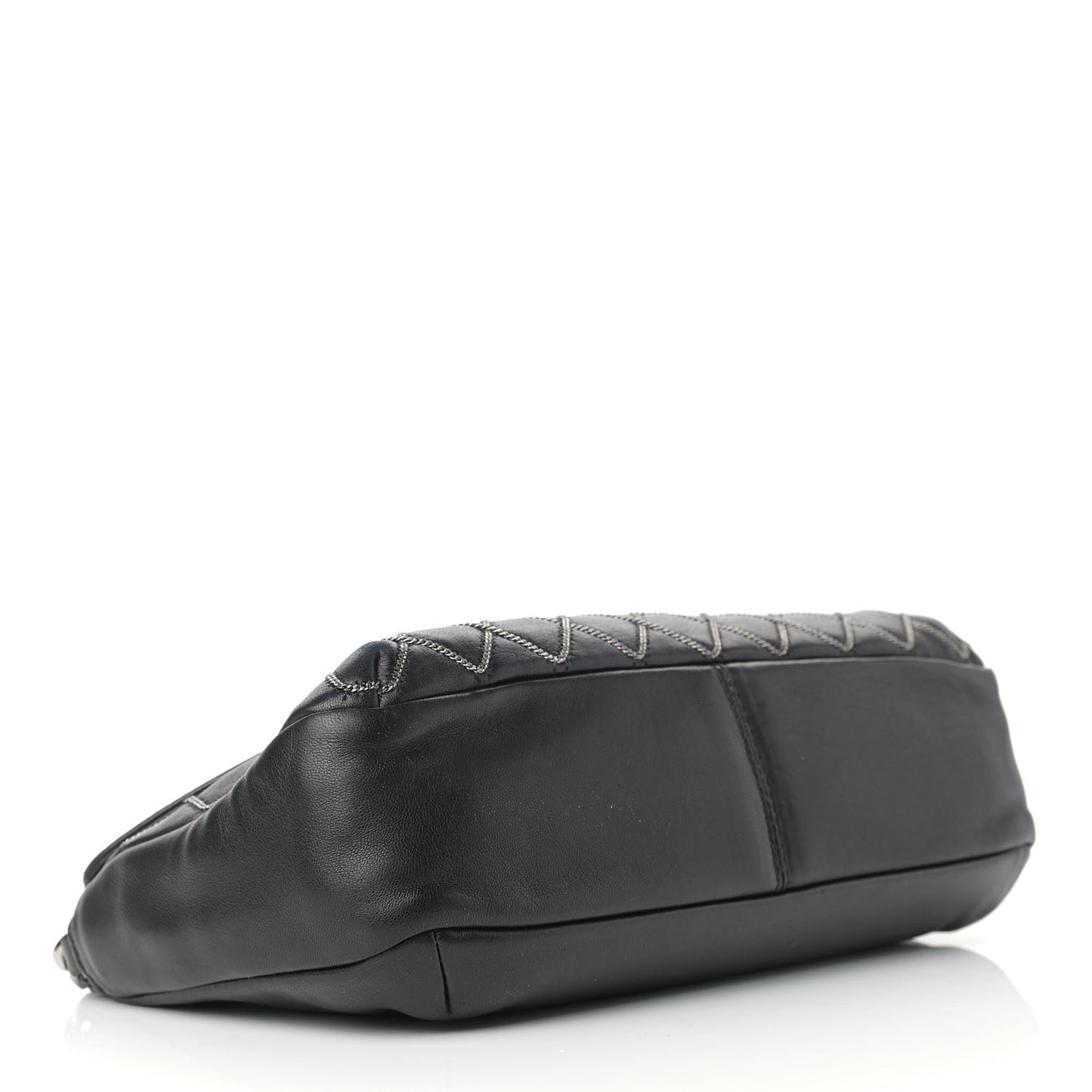 Lambskin Chain Stitch Clutch Black