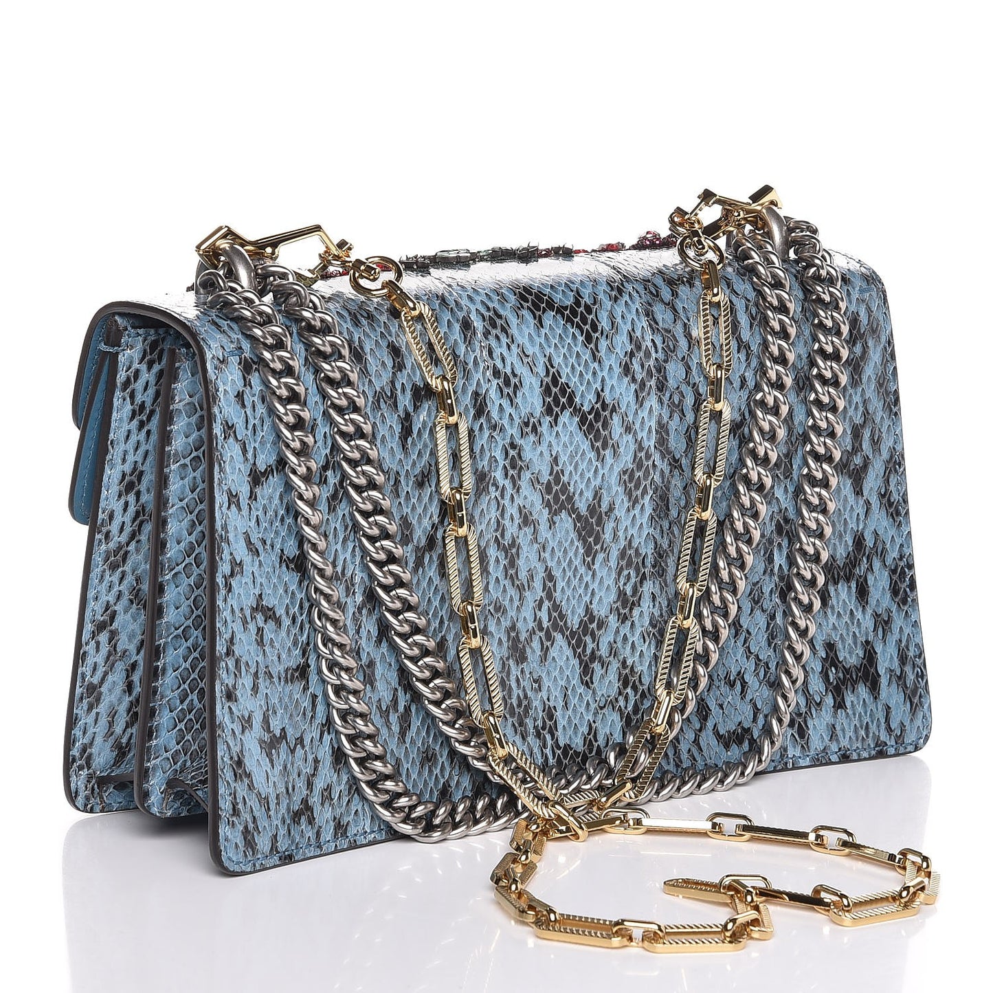 Snakeskin Blind For Love Embroidered Small Dionysus Shoulder Bag Ultramarine Multicolor