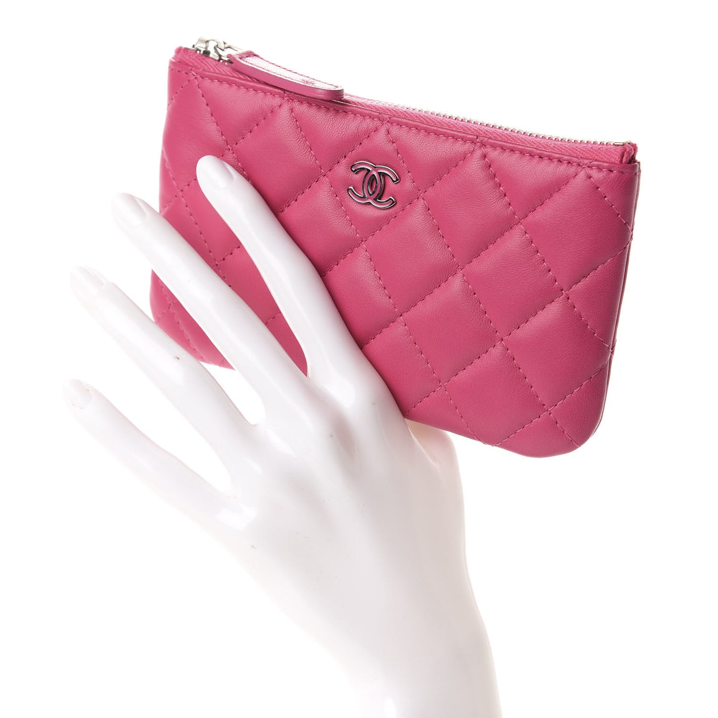 Lambskin Quilted Small Cosmetic Case Fuchsia