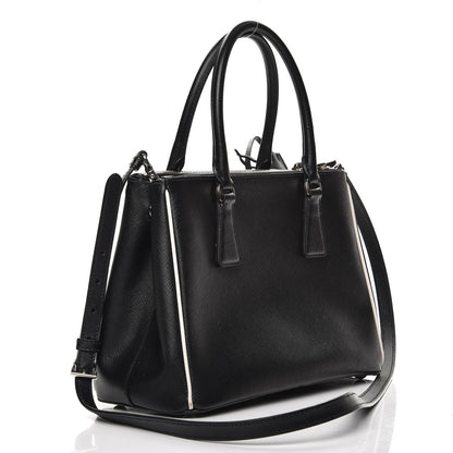 Prada Saffiano Small Galleria Double Zip Tote Black Talco 4 of 12