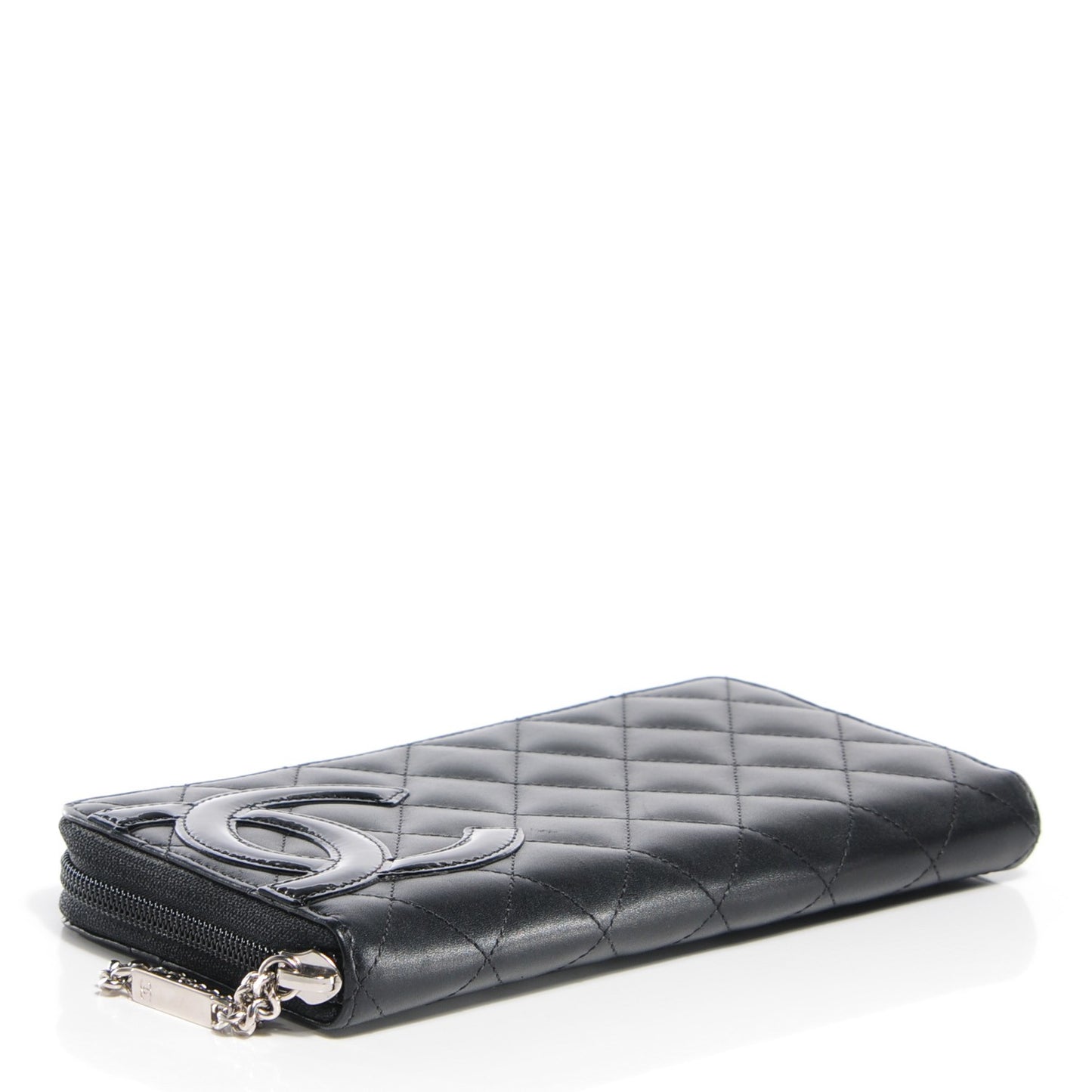 Calfskin Quilted Cambon Large Gusset Zip Around Wallet Black