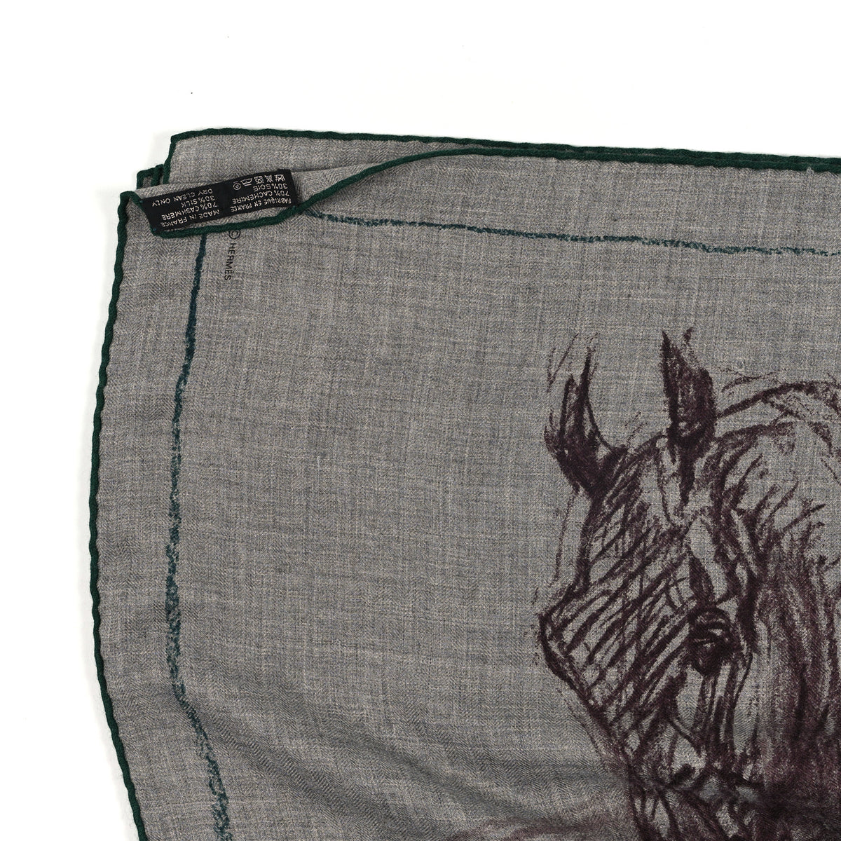 Hermes Cashmere Silk Pirouette au Galop Shawl 140 Gris Chine Prune Vert 3 of 3