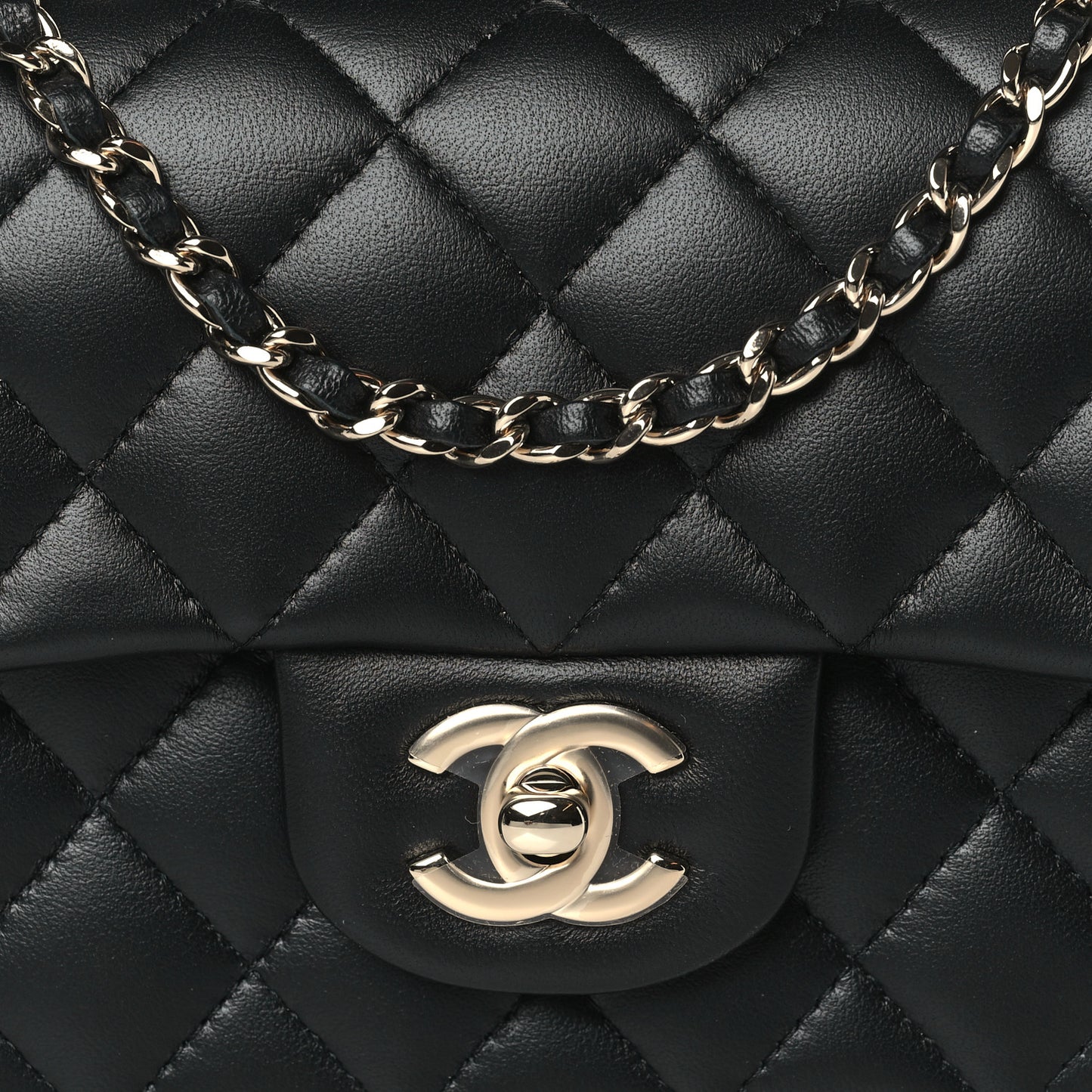 Lambskin Quilted Mini Top Handle Rectangular Flap Black