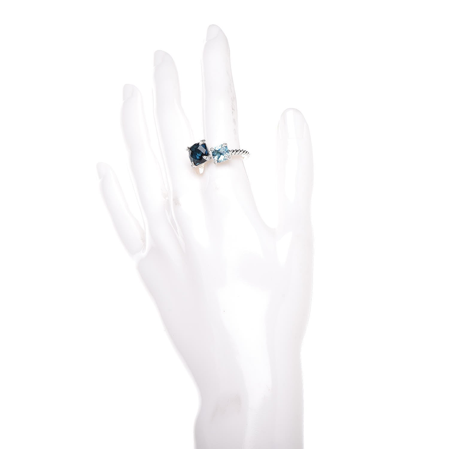 David Yurman Sterling Silver Diamond Hampton Blue Topaz Chatelaine Bypass Ring 54 7 2 of 5