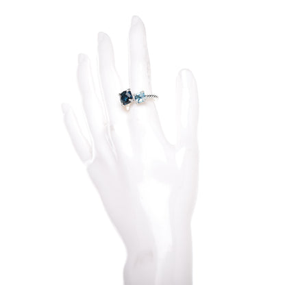 David Yurman Sterling Silver Diamond Hampton Blue Topaz Chatelaine Bypass Ring 54 7 2 of 5