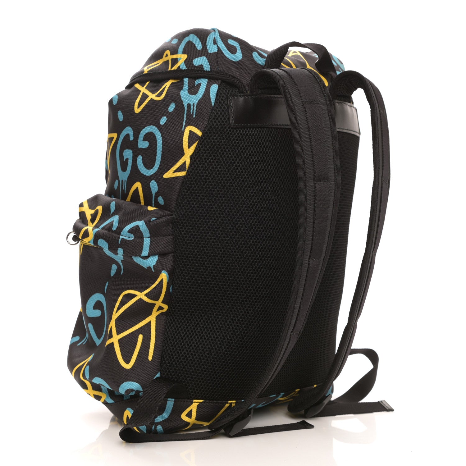 Gucci Techno Canvas GucciGhost Double Buckle Backpack Black New Acquamarine 2 of 8