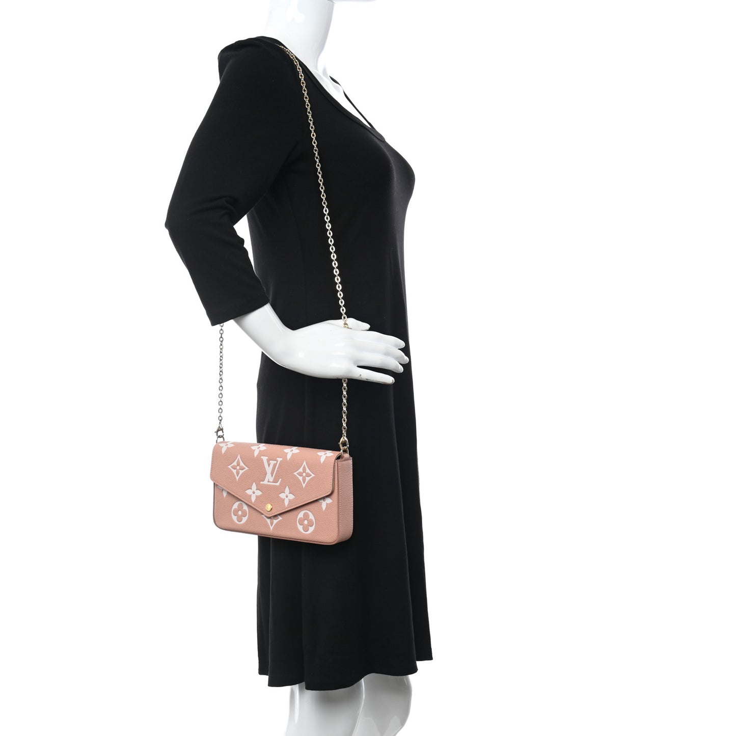 Empreinte Monogram Giant Felicie Pochette Chain Wallet Rose Trianon Creme