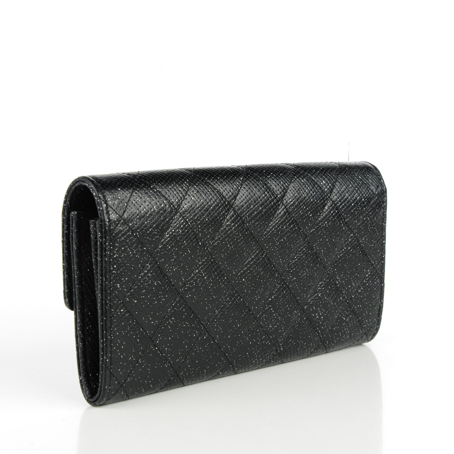 Chanel Glittered Calfskin Quilted Long Flap Wallet Black 3 of 8