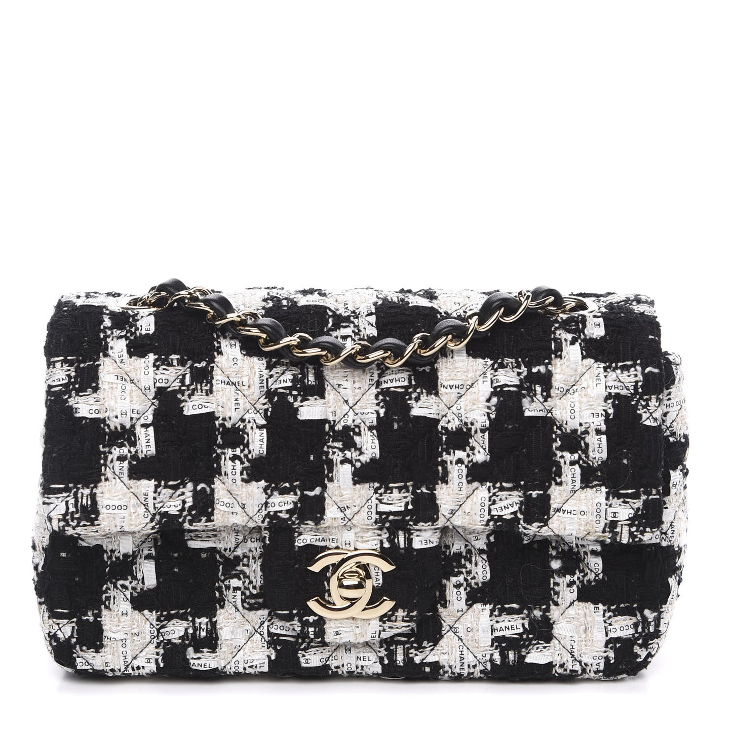 Tweed Quilted Mini Rectangular Flap Black Ecru White