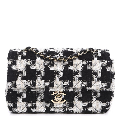 Chanel Tweed Quilted Mini Rectangular Flap Black Ecru White 1 of 10