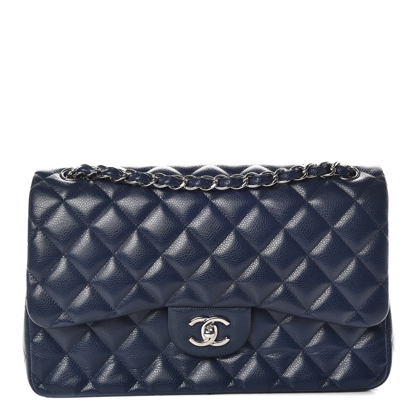Caviar Quilted Jumbo Double Flap Navy
