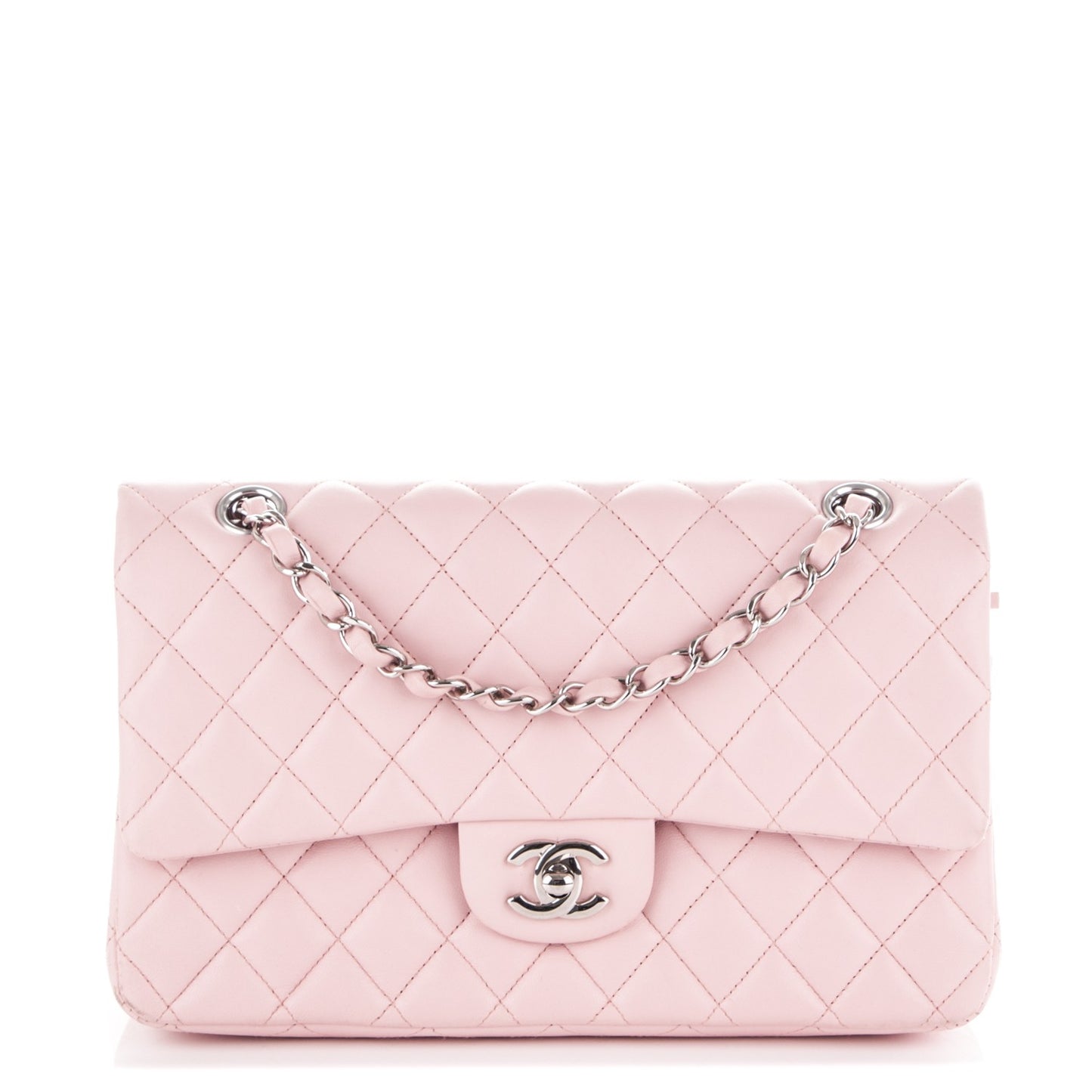 Lambskin Quilted Medium Double Flap Light Pink