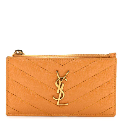 Saint Laurent Monogram Grain de Poudre Fragments Zip Pouch Card Holder Senape Yellow 1 of 6