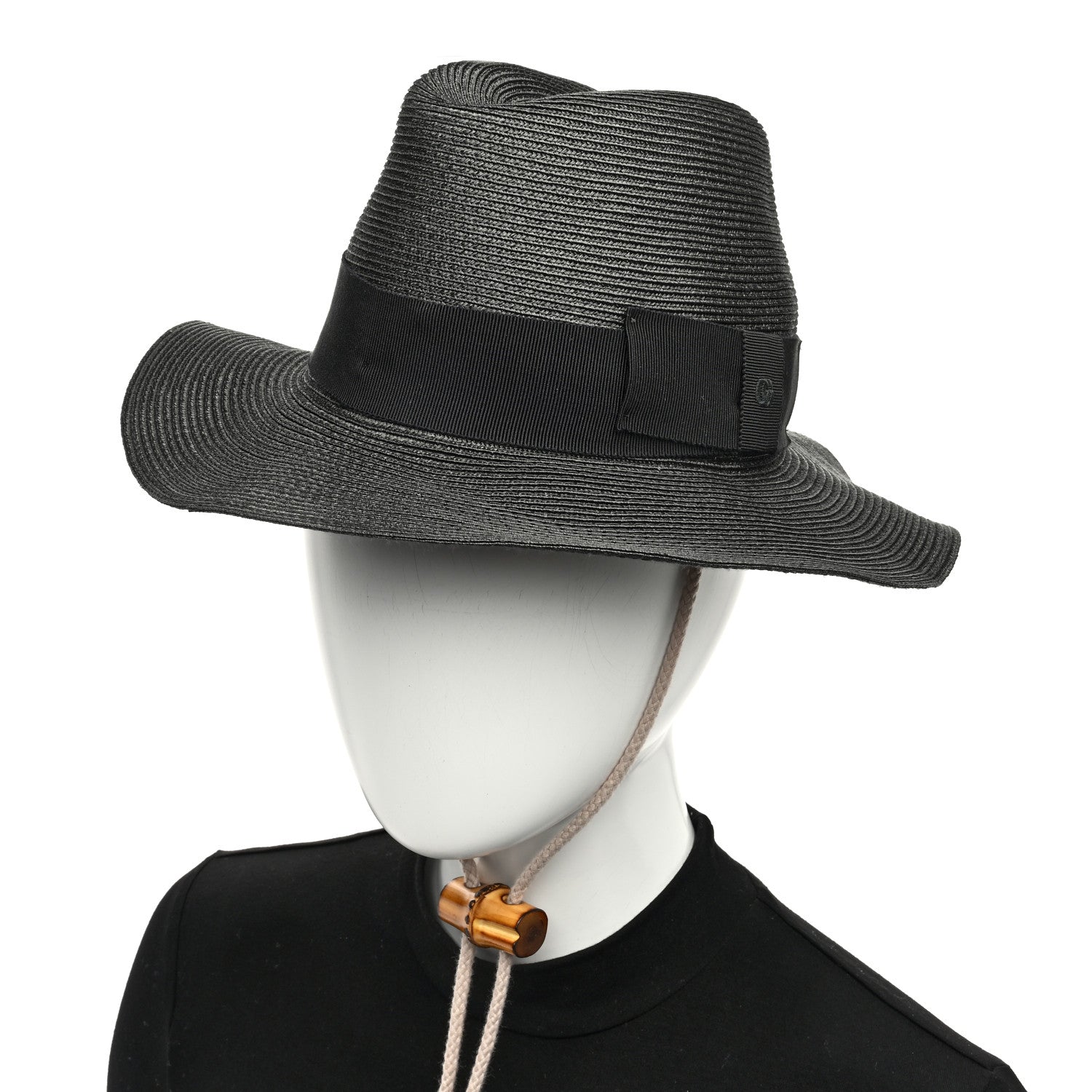 Gucci Raffia Bamboo GG Fedora Hat M Black 2 of 8