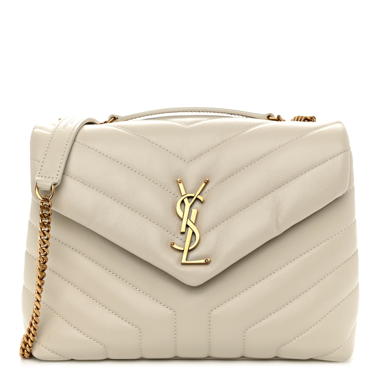 Saint Laurent Calfskin Y Quilted Monogram Small Loulou Chain Satchel Crema Soft 1 of 9
