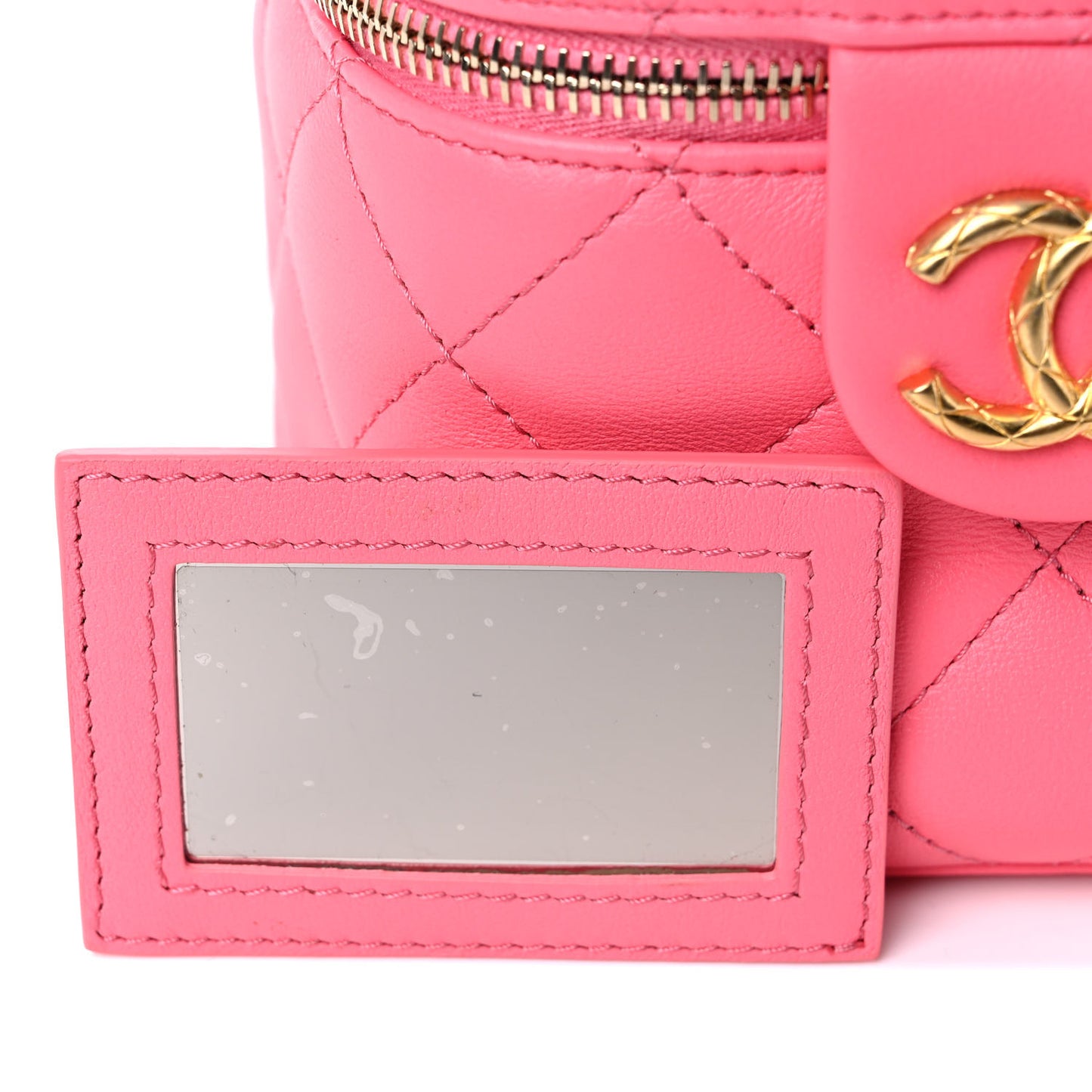 Calfskin Quilted Small Vanity Case With Chain Coral Pink
