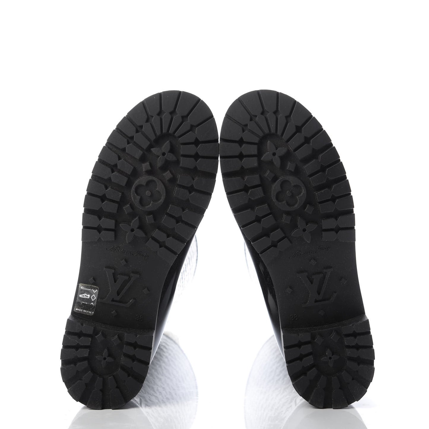 Rubber Embossed Monogram Splash Rain Boots 38 Black