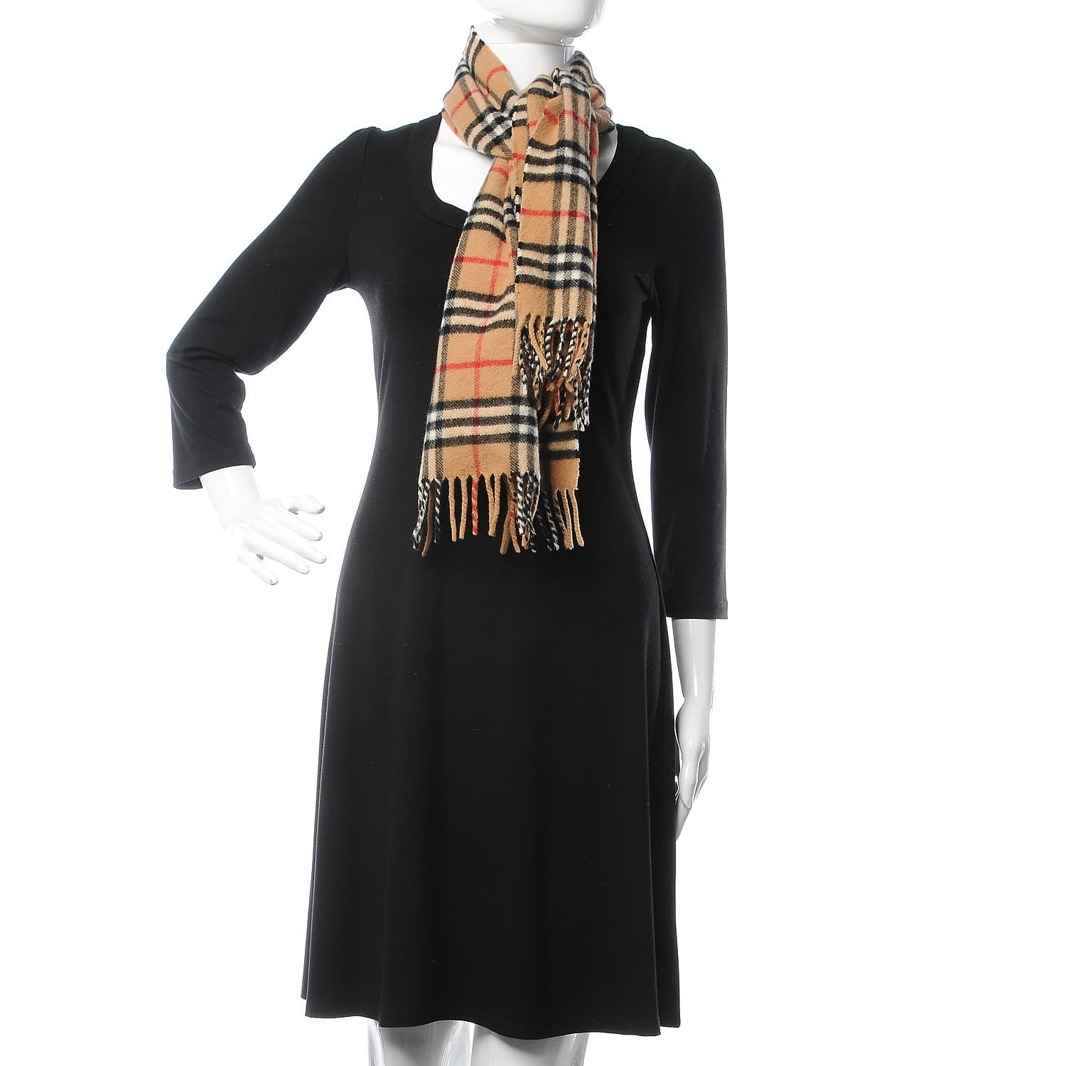 Burberry Cashmere Wool Nova Check Fringe Scarf Camel 2 of 4
