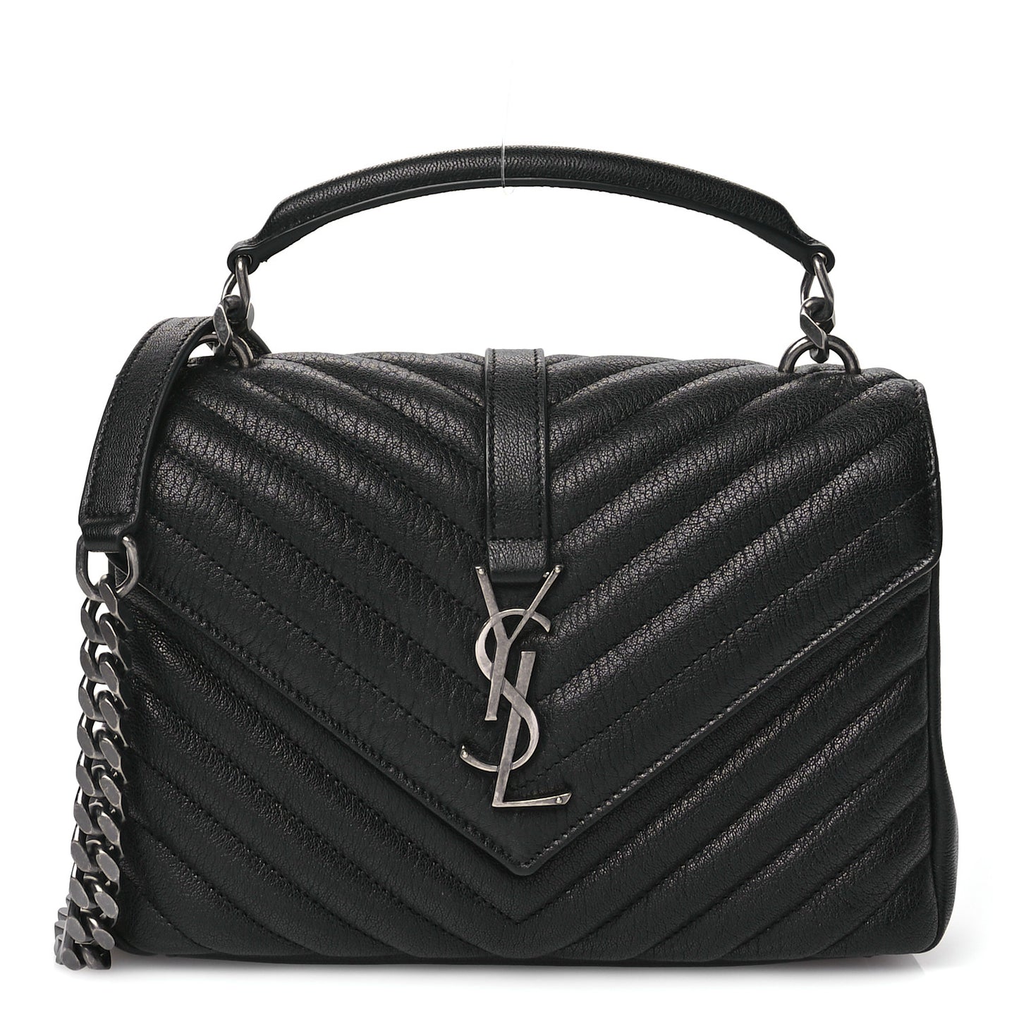 Sheepskin Matelasse Chevron Monogram Medium College Bag Black