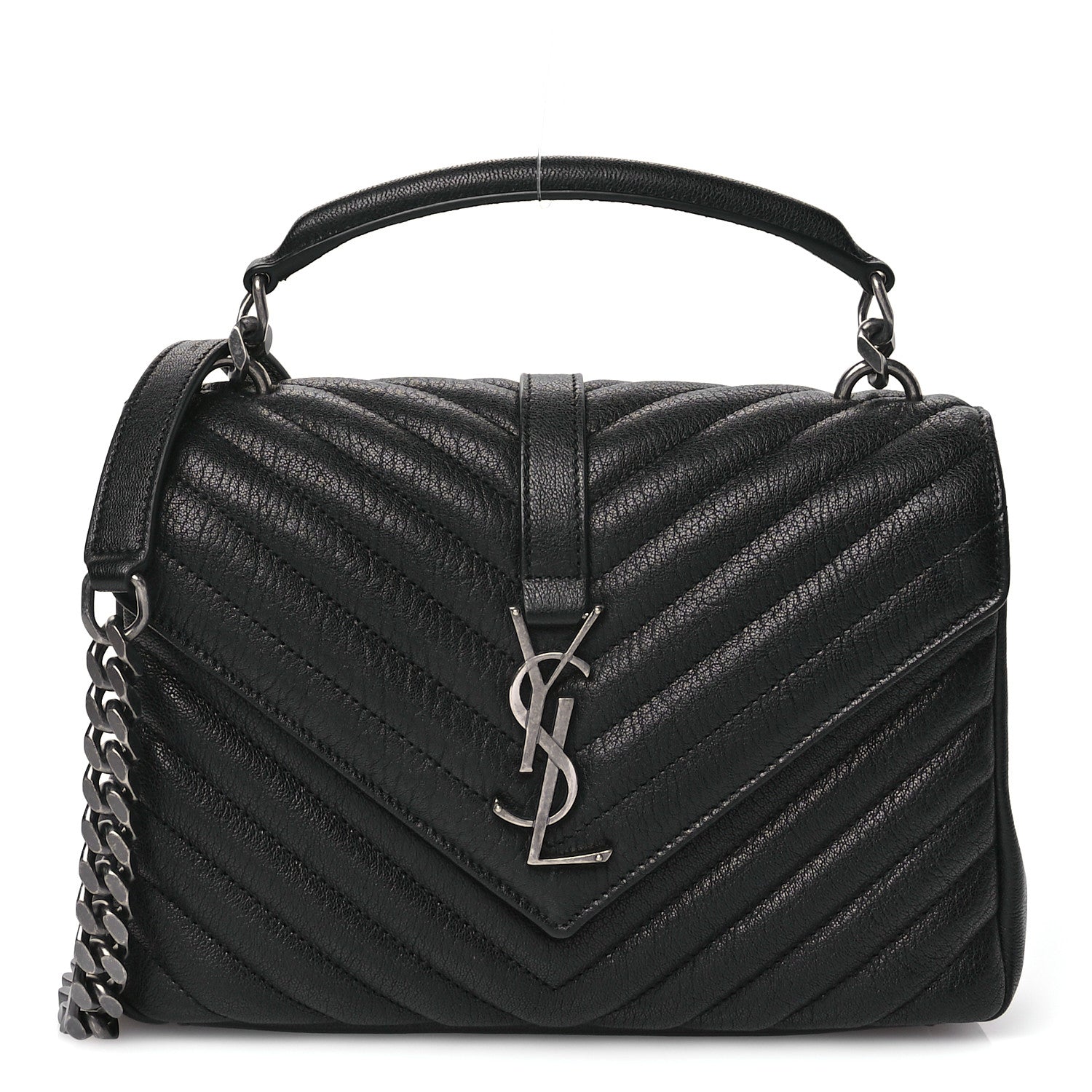 Saint Laurent Sheepskin Matelasse Chevron Monogram Medium College Bag Black 1 of 11
