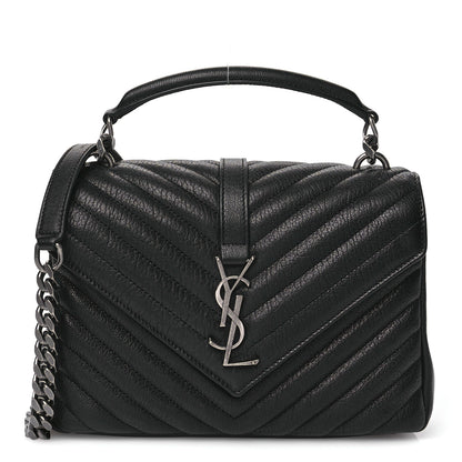 Saint Laurent Sheepskin Matelasse Chevron Monogram Medium College Bag Black 1 of 11