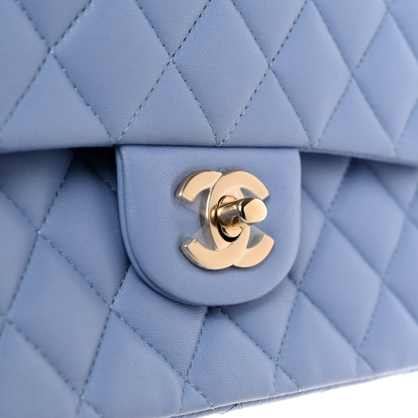 Lambskin Quilted Medium Double Flap Light Blue