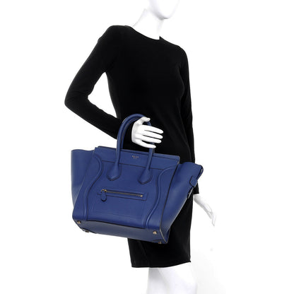 Celine Drummed Calfskin Mini Luggage Indigo 2 of 8