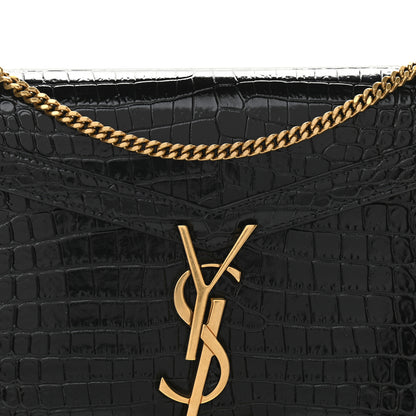 Saint Laurent Calfskin Crocodile Embossed Monogram Cassandra Chain Wallet Black 8 of 10