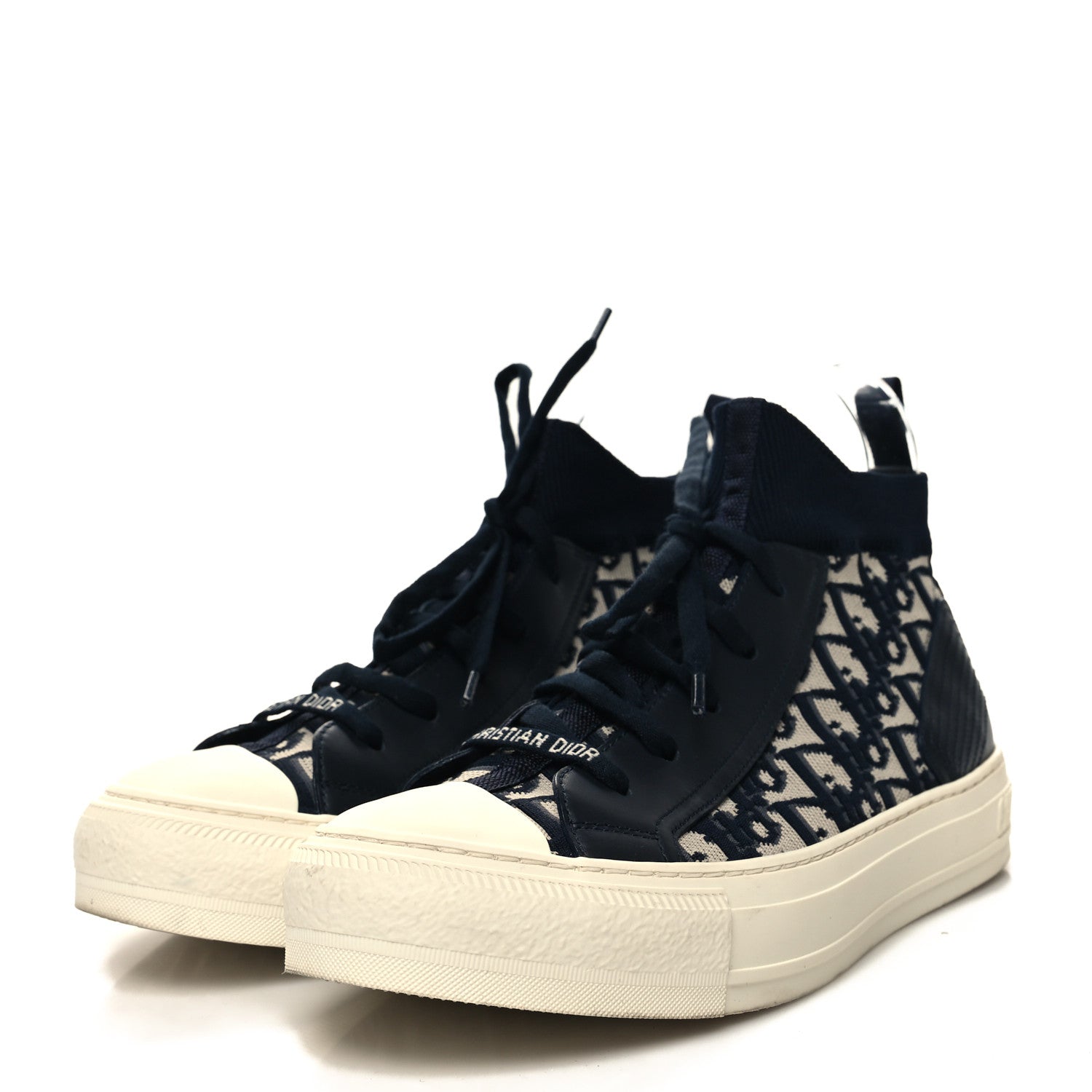 Christian Dior Technical Knit Calfskin Oblique Womens Walk'n Dior Mid Top Sneakers 39.5 Deep Blue 3 of 9