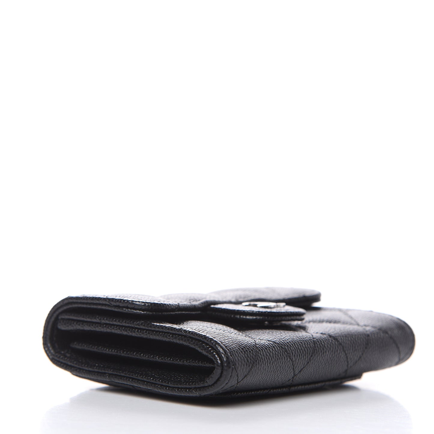 Caviar Quilted Flap Card Holder Wallet Black