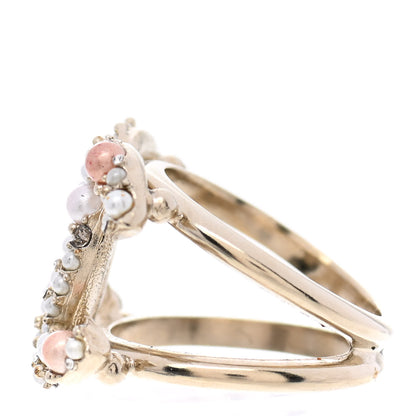 Chanel Pearl Crystal CC Charms Ring 6.25 Light Gold Pink 3 of 6