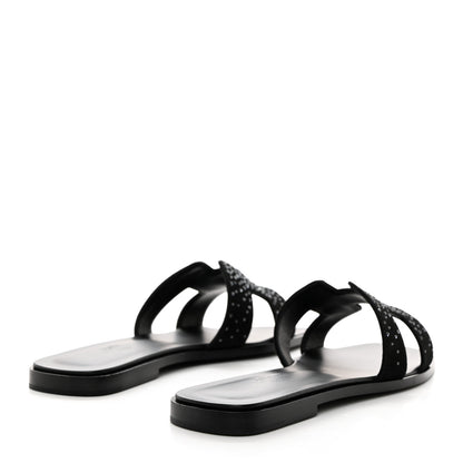 Hermes Suede Goatskin Studded Oran Sandals 37.5 Black 4 of 9