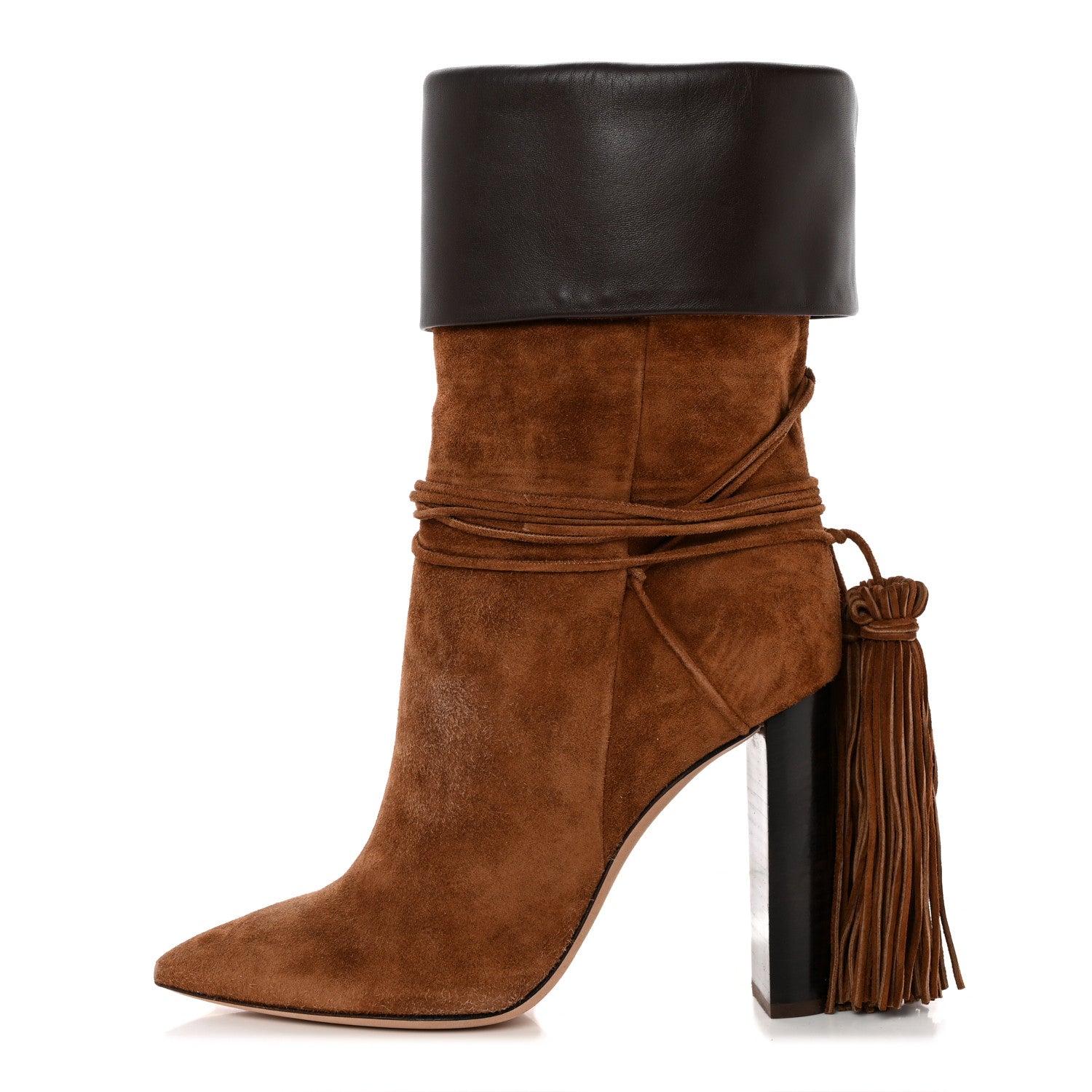 Saint Laurent Suede Tanger Tassel Ankle Boots 37 Brown 1 of 10