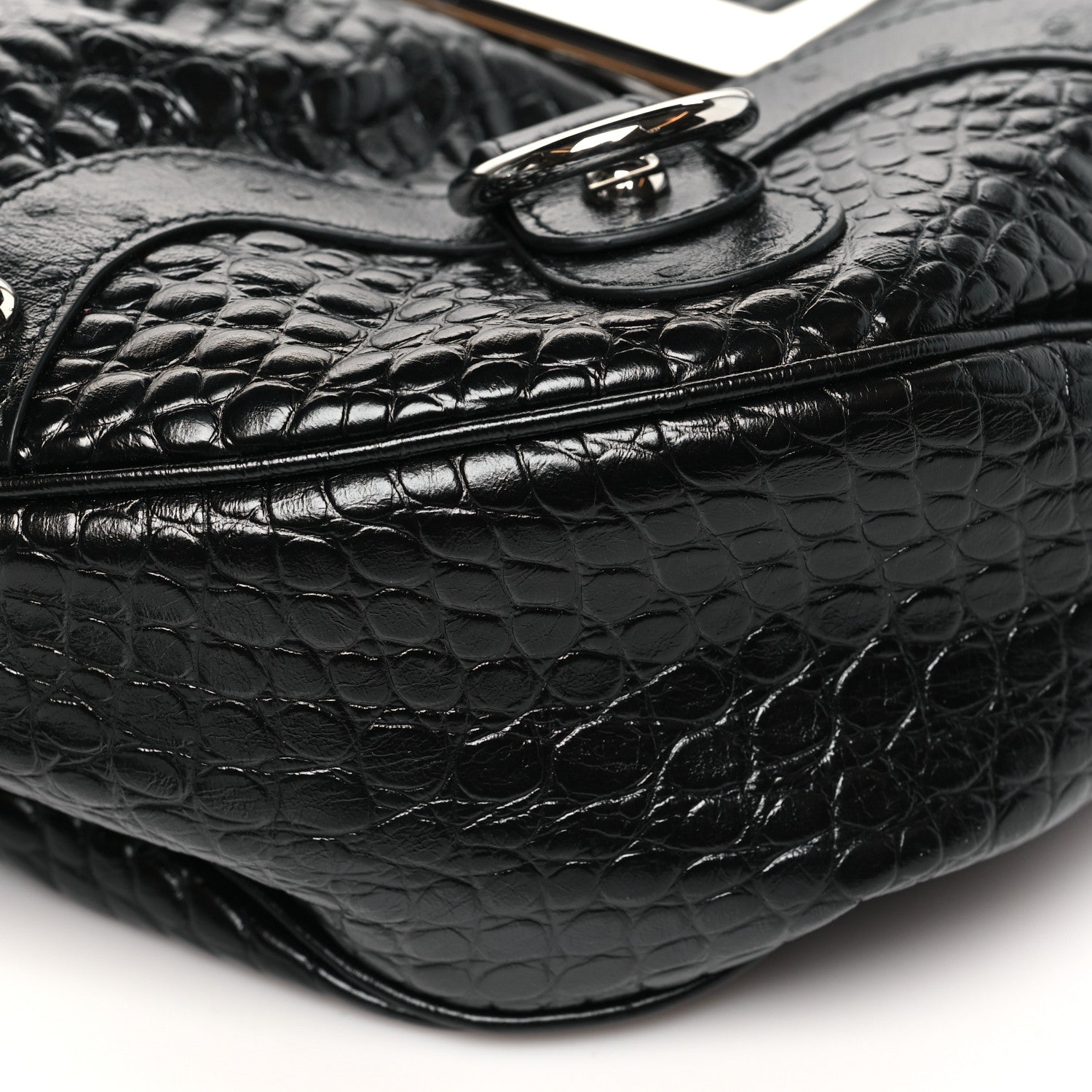 Balenciaga Shiny Calfskin Crocodile Embossed Essex Hobo Black