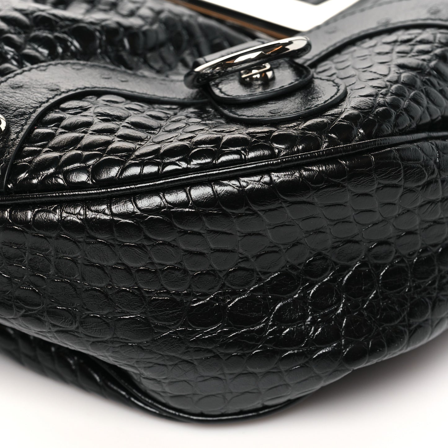 Shiny Calfskin Crocodile Embossed Essex Hobo Black
