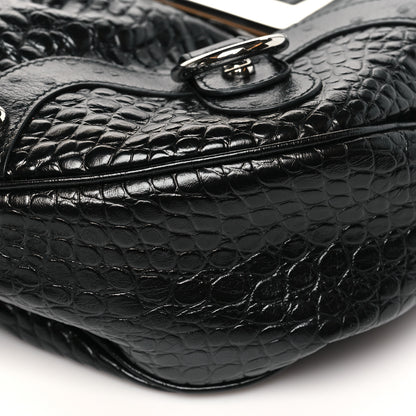 Balenciaga Shiny Calfskin Crocodile Embossed Essex Hobo Black 8 of 9
