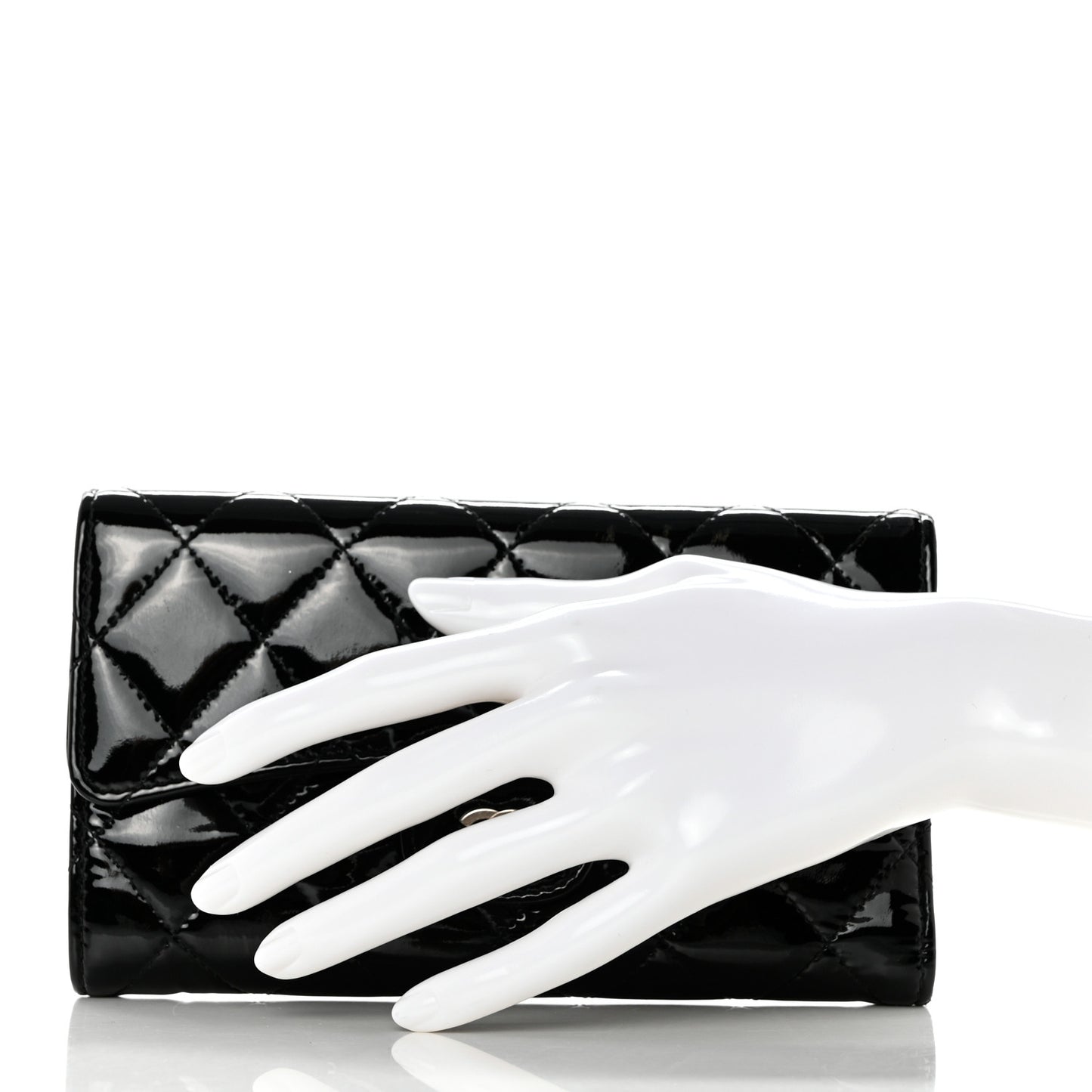 Patent Quilted Large Flap Wallet Black