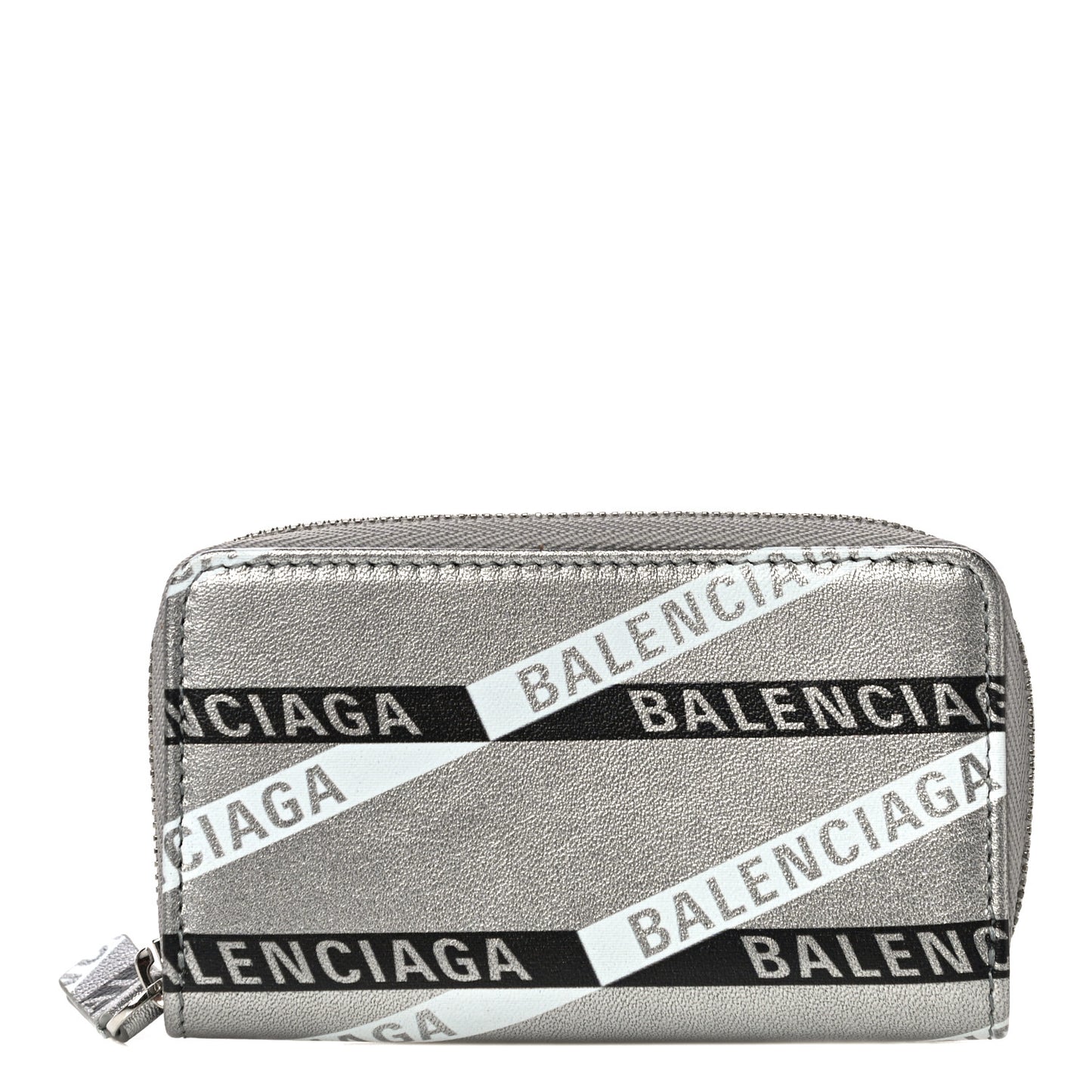 Metallic Calfskin Losange Monogram Everyday Zip Around Card Case Silver Black White
